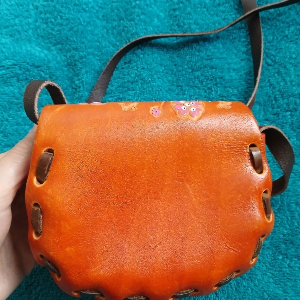 70s Leather Tooled Bag Floral Mini Crossbody Bag Baja Retro Cowgirl Boho - Picture 3 of 9